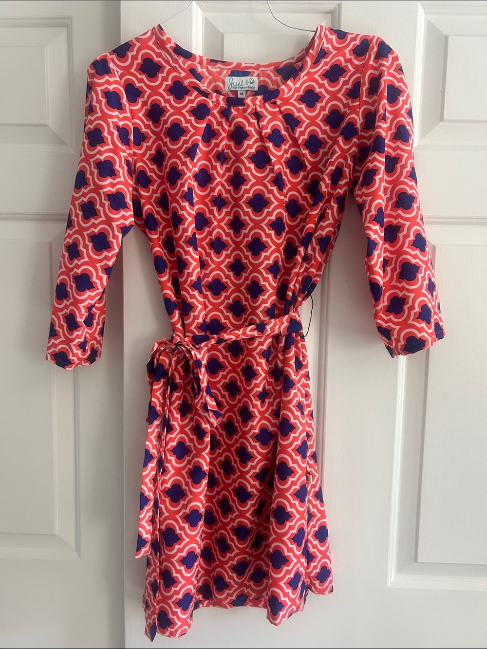 Just USA Coral and Navy Geometric Mini Dress
